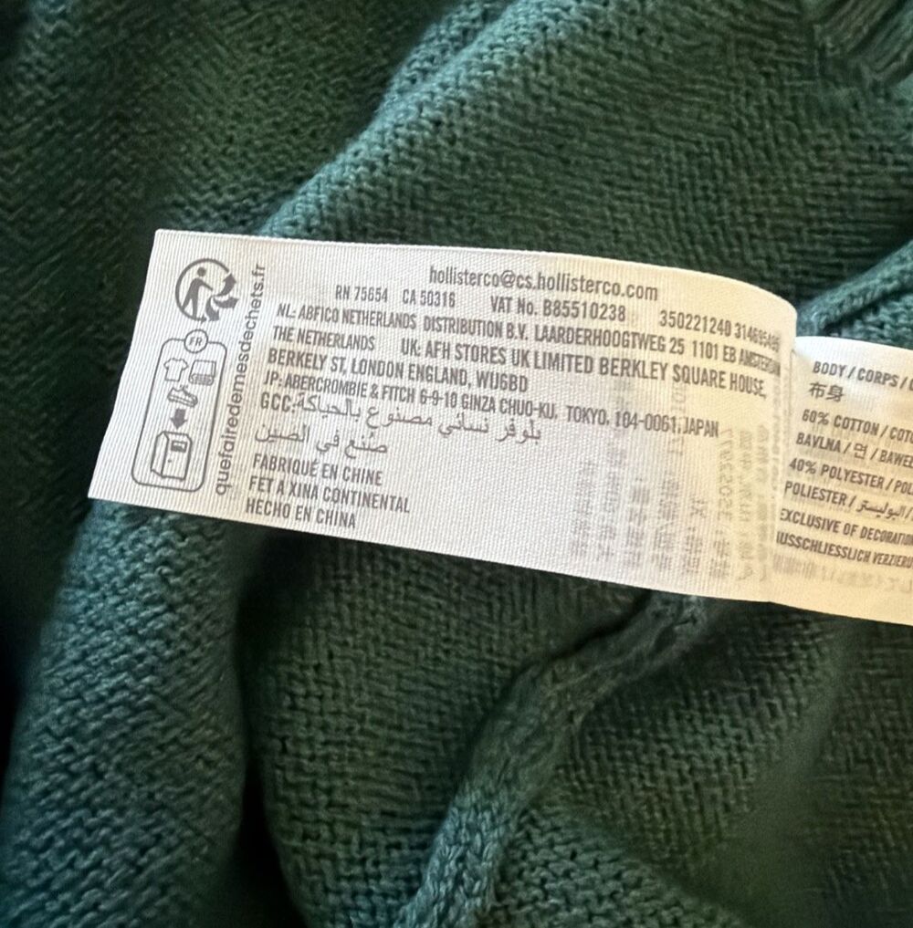 Women's Hollister Green White Sweater 22 XL Preppy University Casual Y2K Style - Picture 7 of 12